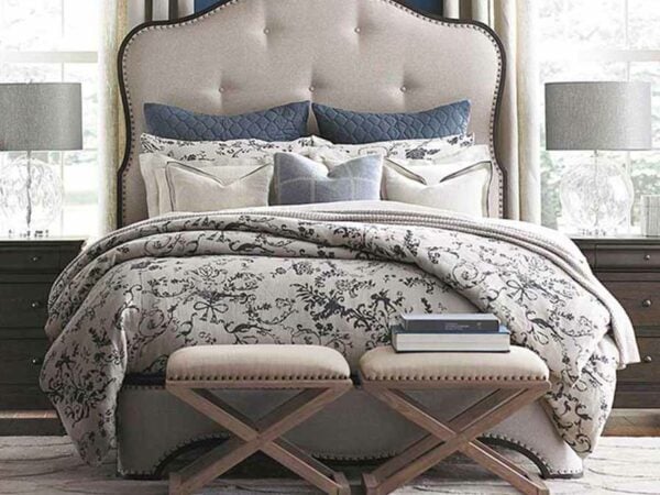 Bedroom with benches in front