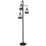 Painted Black Metal Body Modern Design Floor Lamp With Suspending Glass And Metal Accent Shades