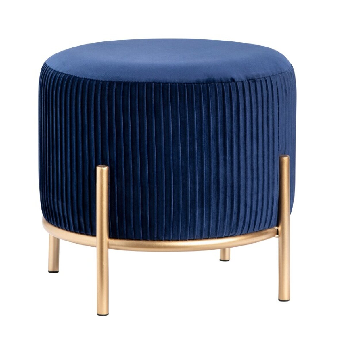 01410f6711bdc795df62ff24f5891c83 Marley Round Navy Blue Velvet Foot Stool Ottoman - Image 1