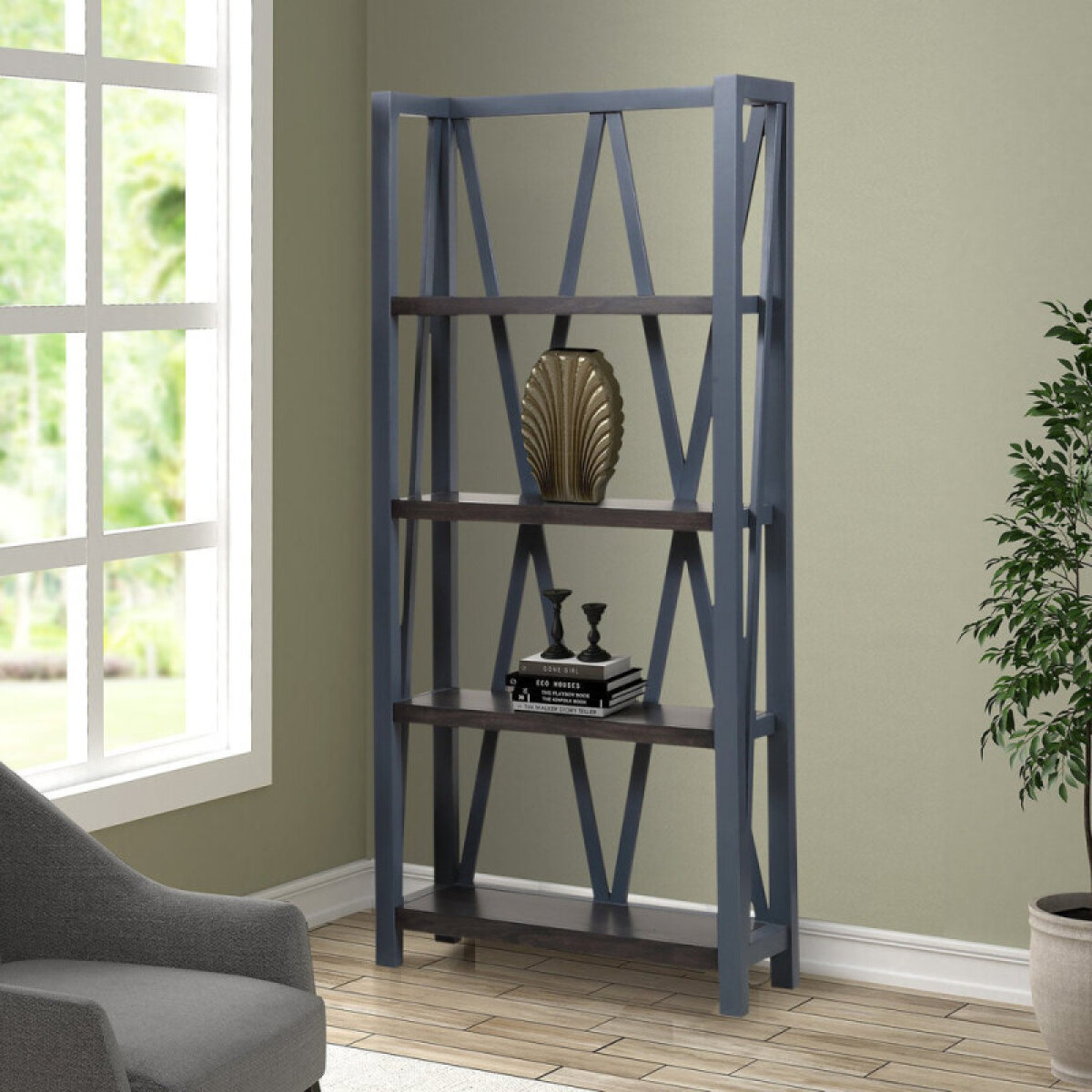 0191687e9b79b46b762a2f6a7cec2aea Americana Modern - Denim Etagere Bookcase - Image 1