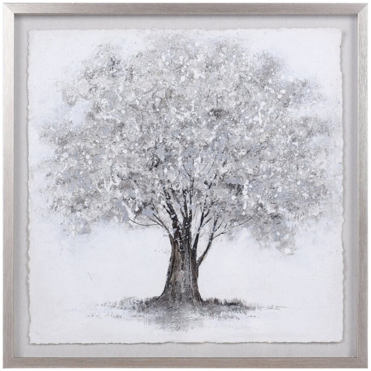 019e327bd748775761521ee3e20d843a Silver Foliage Hand Painted Shadow Box Art With Foil Accents On Rice Paper - Image 1