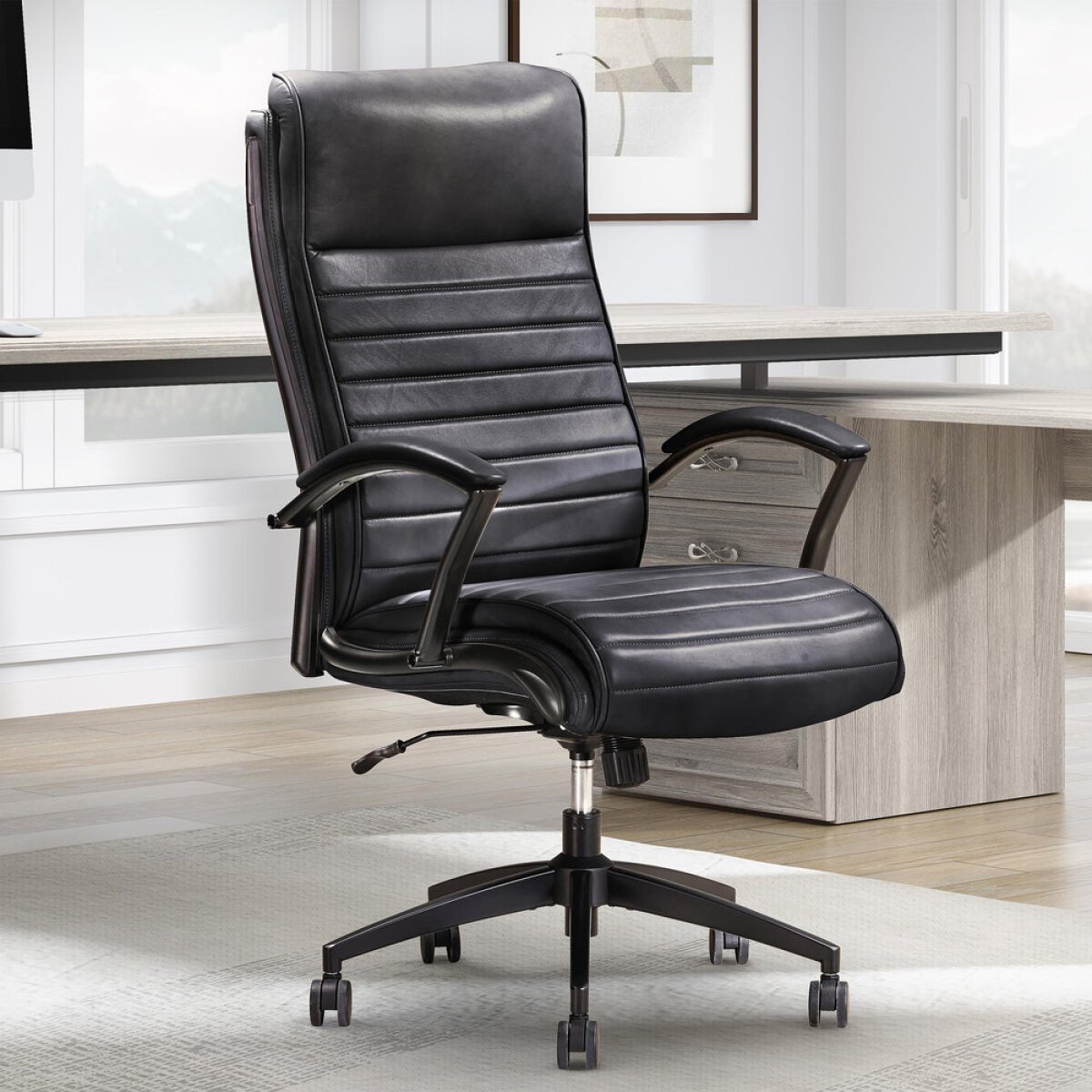 022ddc4d54d0d1d3283d92d6b6524e1e Dc#370-smbk - Smooth Black Leather Desk Chair - Image 1