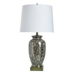 Reactive Glaze Table Lamp Traditional Urn Shaped In Speckled Brown Finish On Ceramic