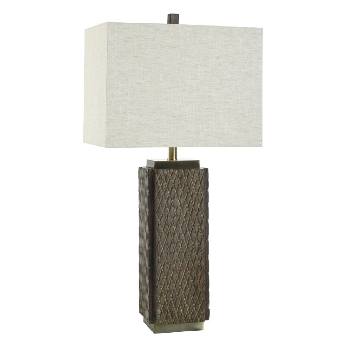 04e1e819178a2d46dcdae995eadc445a Sorrel Brown Table Lamp Diamond Patterned Polyresin Body In Faux Wood Finish - Image 1