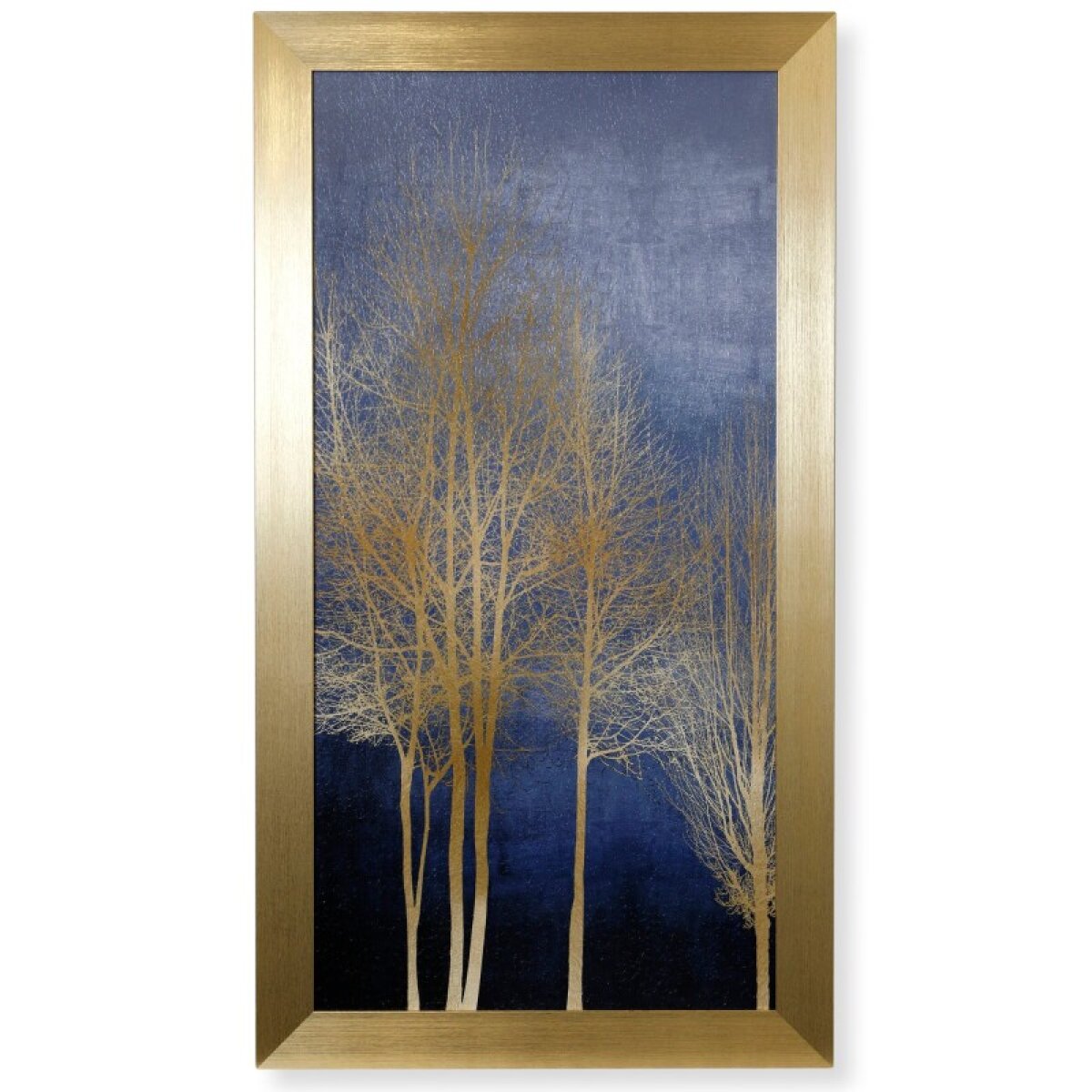 05414d02b62a69fe3b0b161d97dc28a2 Gold Trees On Blue Panel Ii Textured Framed Print - Image 1