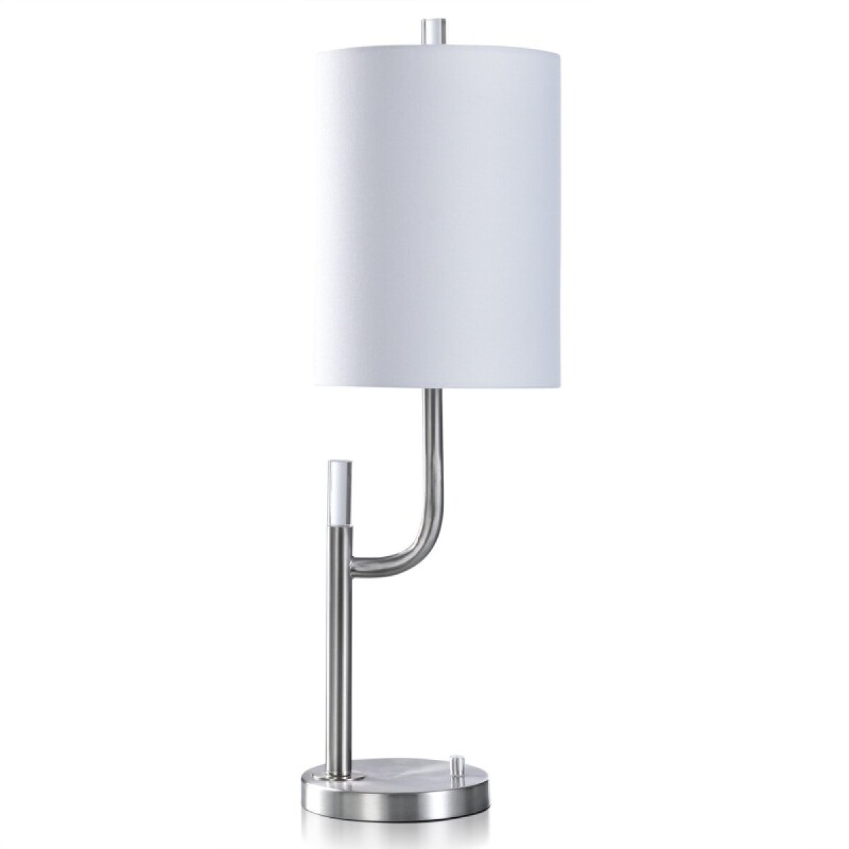 0608f07596b6b97d3179d43ed7c85fff Brushed Steel Mid Century Modern Metal Desk Lamp With Linen Hardback Shade - Image 1