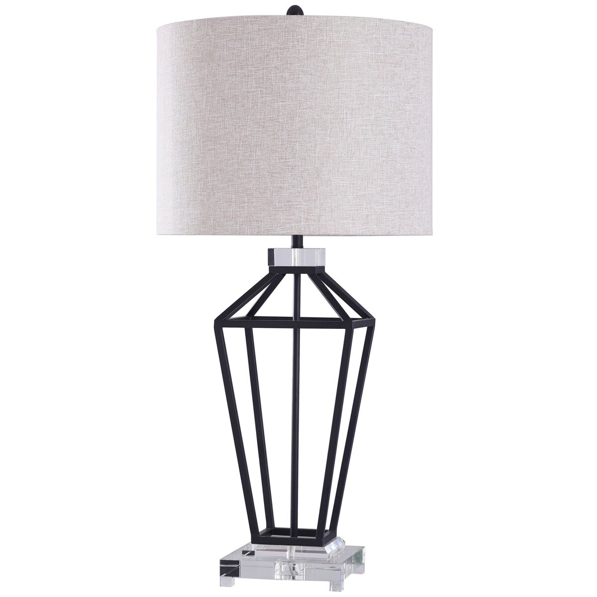 06a9c2cc3cf102dc5c12468e23389557 Windsor Table Lamp | Painted Black Finish On Metal Body With Crystal Top And Base | Hardback Shade - Image 1