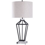 Windsor Table Lamp | Painted Black Finish On Metal Body With Crystal Top And Base | Hardback Shade