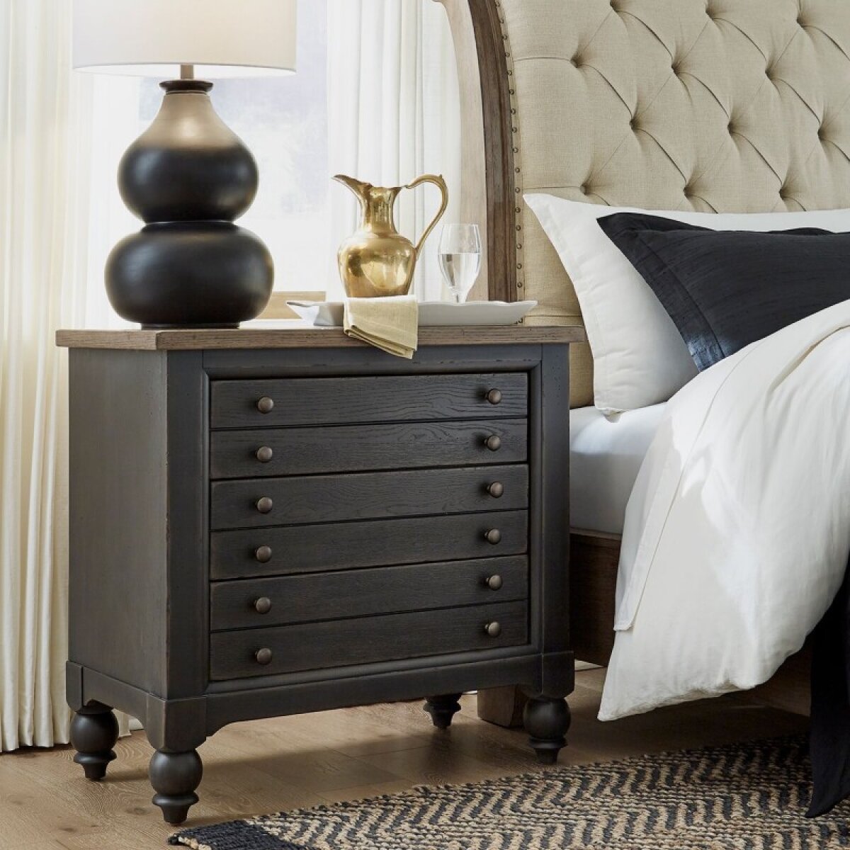 0796b8c03526b2850fdb8870bd6ef4d4 Americana Farmhouse Bedside Chest w/ Charging Station - Black - Image 1