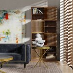 Watson Bookcase | Natural Finish On Sliding Slat Doors With Gray Finish On Mango Wood - Image 4