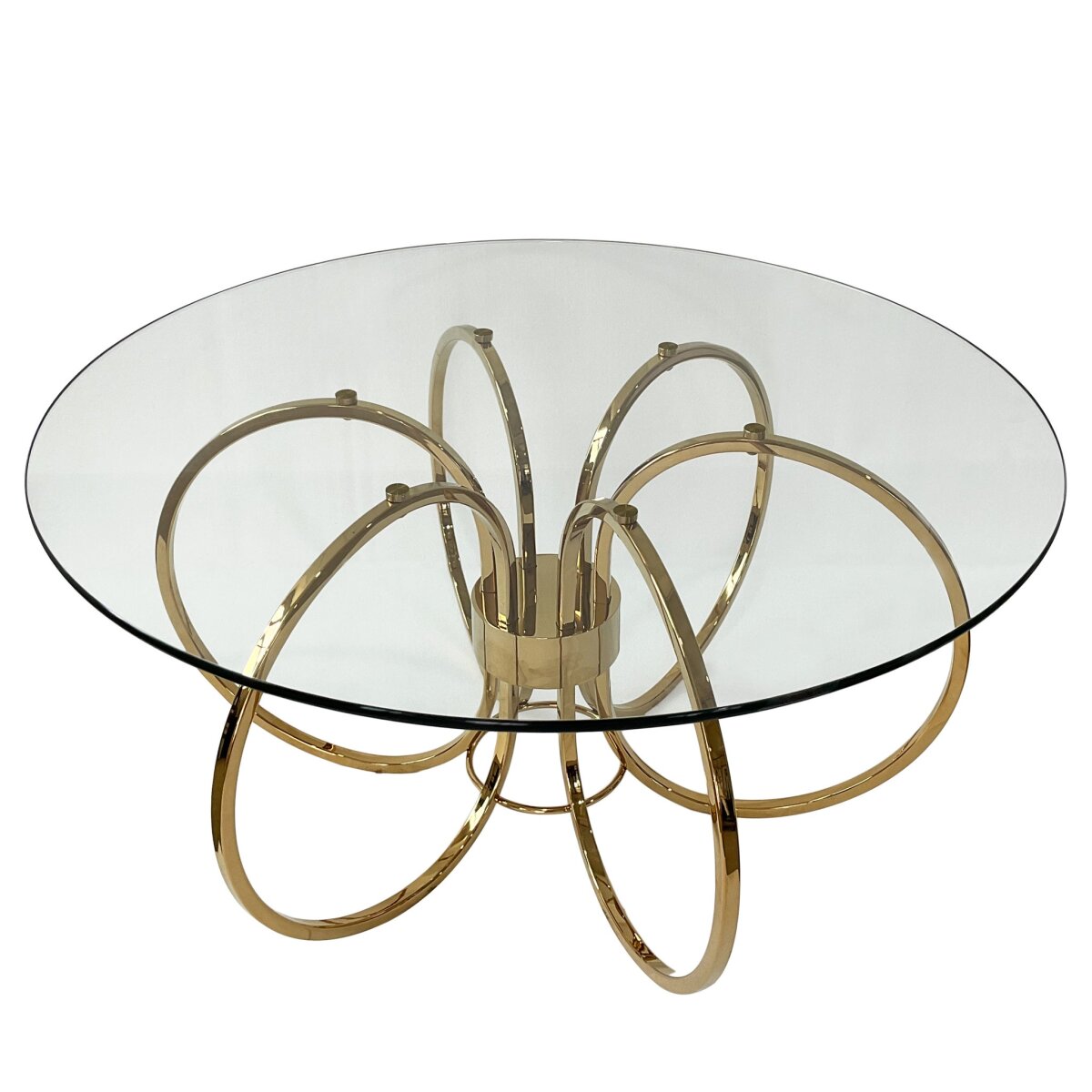 08ff876cc5321714a723fe2cb1cf5b46 Joss Coffee Table | Brass Finished Steel Base With Clear Glass Beveled Edge Top - Image 1