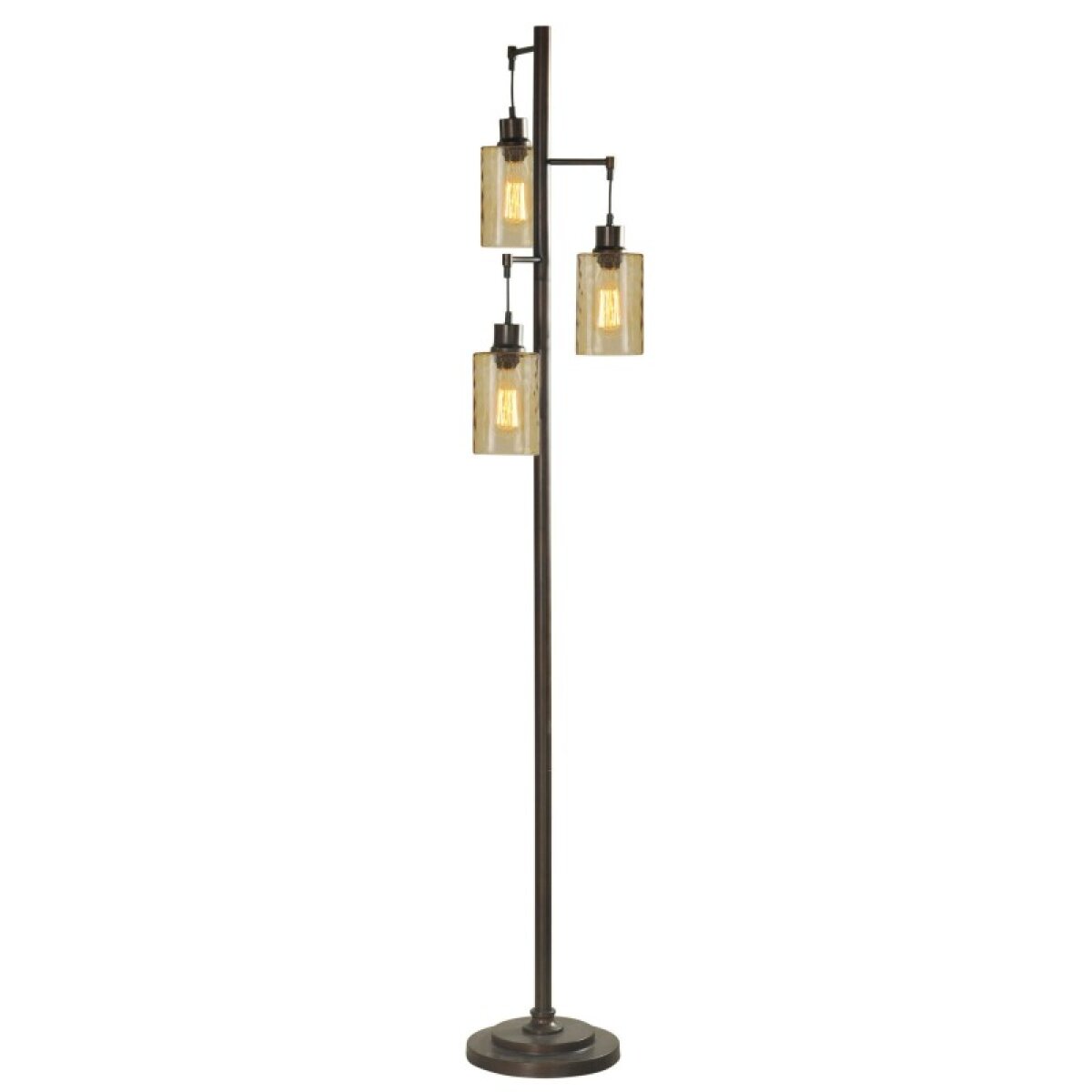 09790a5ee796faf9398d3d6d88861e73 Bronze With Champagne Pendant Dimpled Glass Shade Floor Lamp With 3 40-watt Edison Bulbs Included - Image 1