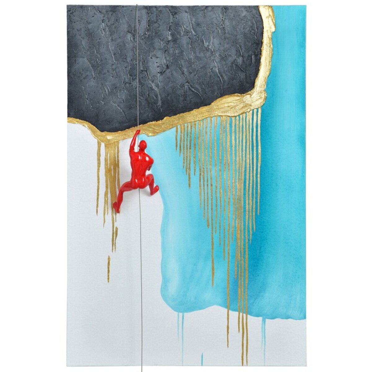 09ad0ec8dc6ab6da11b6412b10bf140d Red Cliff Climber Textured Hand Painted Canvas With Ceramic Hanging Figure - Image 1