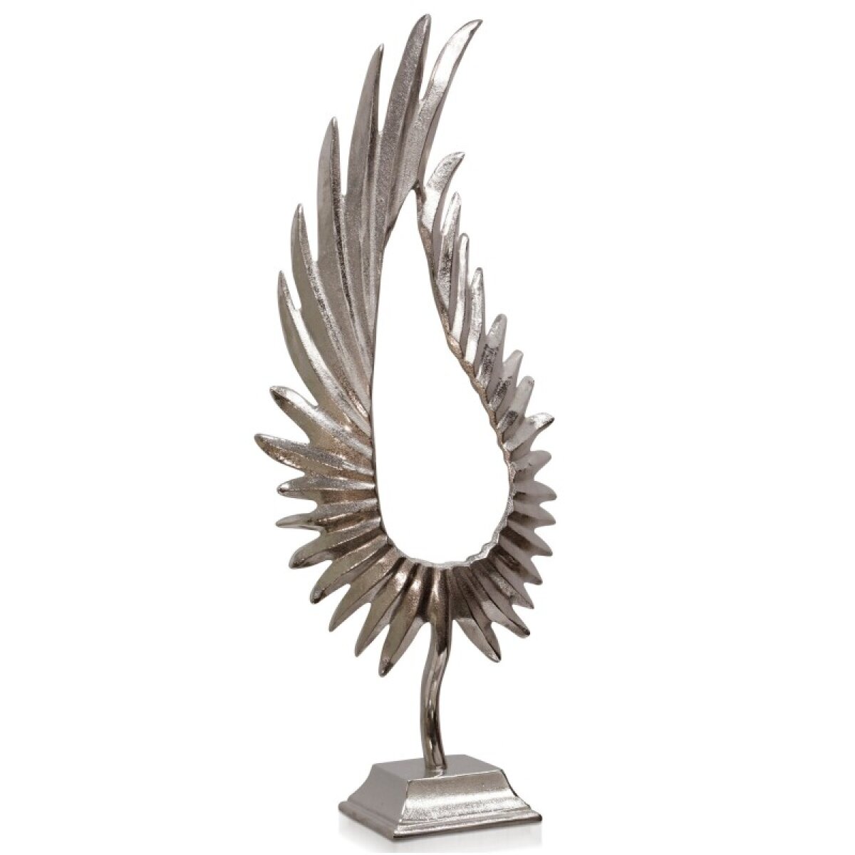 09efa451d9d1fed2a19c7f25b53eb57b Nickel Plated Leaflet Large Feathered Metal Sculpture On Platform Ba - Image 1