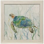 Sea Turtle Swim Ii Transitional Coastal Wall Art Textured Framed Print