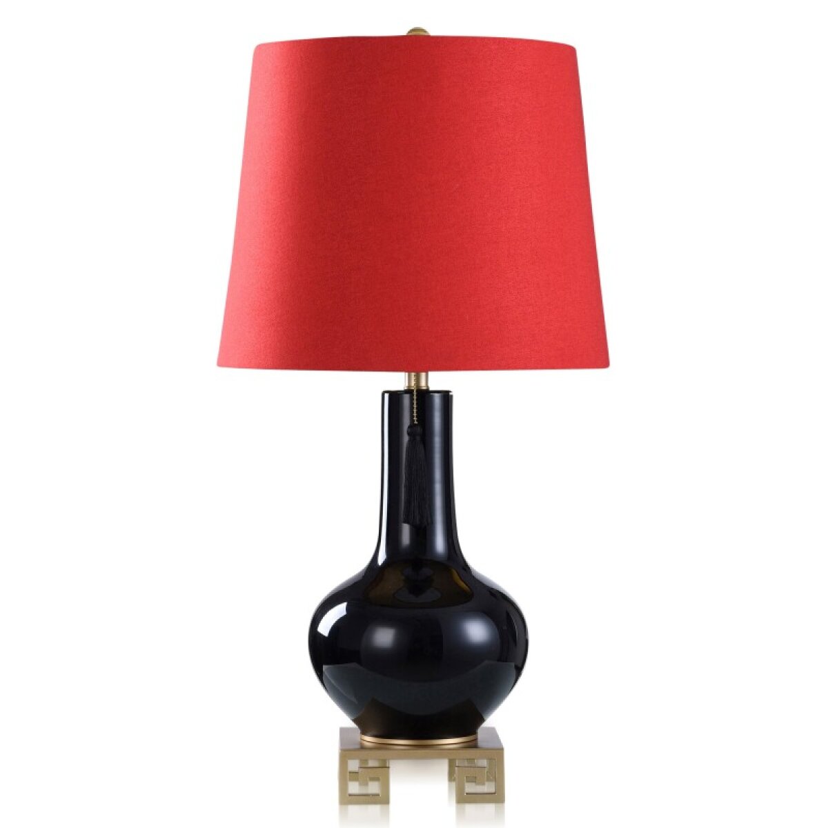 0a940c18225812fae5aec1e20ae7e7e2 Dann Foley Lifestyle Black Glass And Gold Metal Table Lamp With Red Shade 150 Watts - Image 1