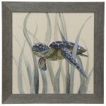 Turtle In Seagrass Ii Transitional Coastal Wall Art Textured Framed Print