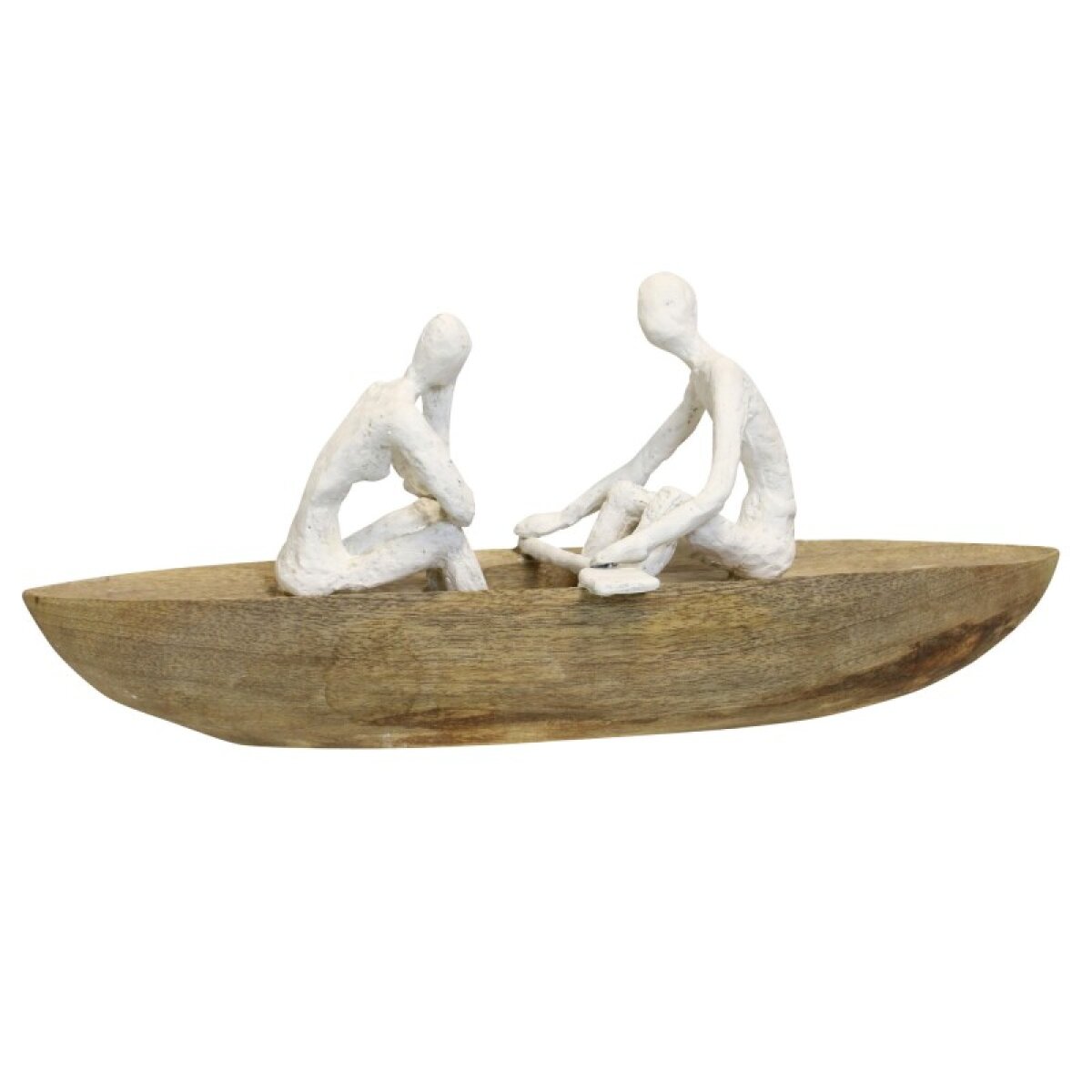 0b51255dcd71869ba2de7063f1718887 Canoe Couple Resin Figures Atop Solid Mango Sculpture - Image 1