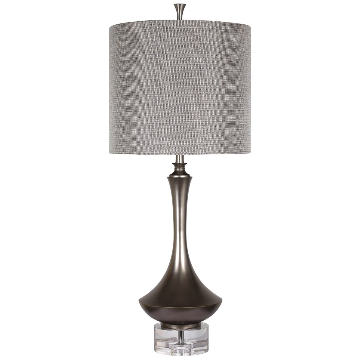 0b956d6c9d15aae02ce590b7865e8331 Arlington Table Lamp | Pewter Finish On Metal Body With Crystal Base | Hardback Shade | 3-way Socket - Image 1