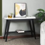 Birchwood Console Table Faux White Marbled Top Black Slatted Lower Shelf - Image 7