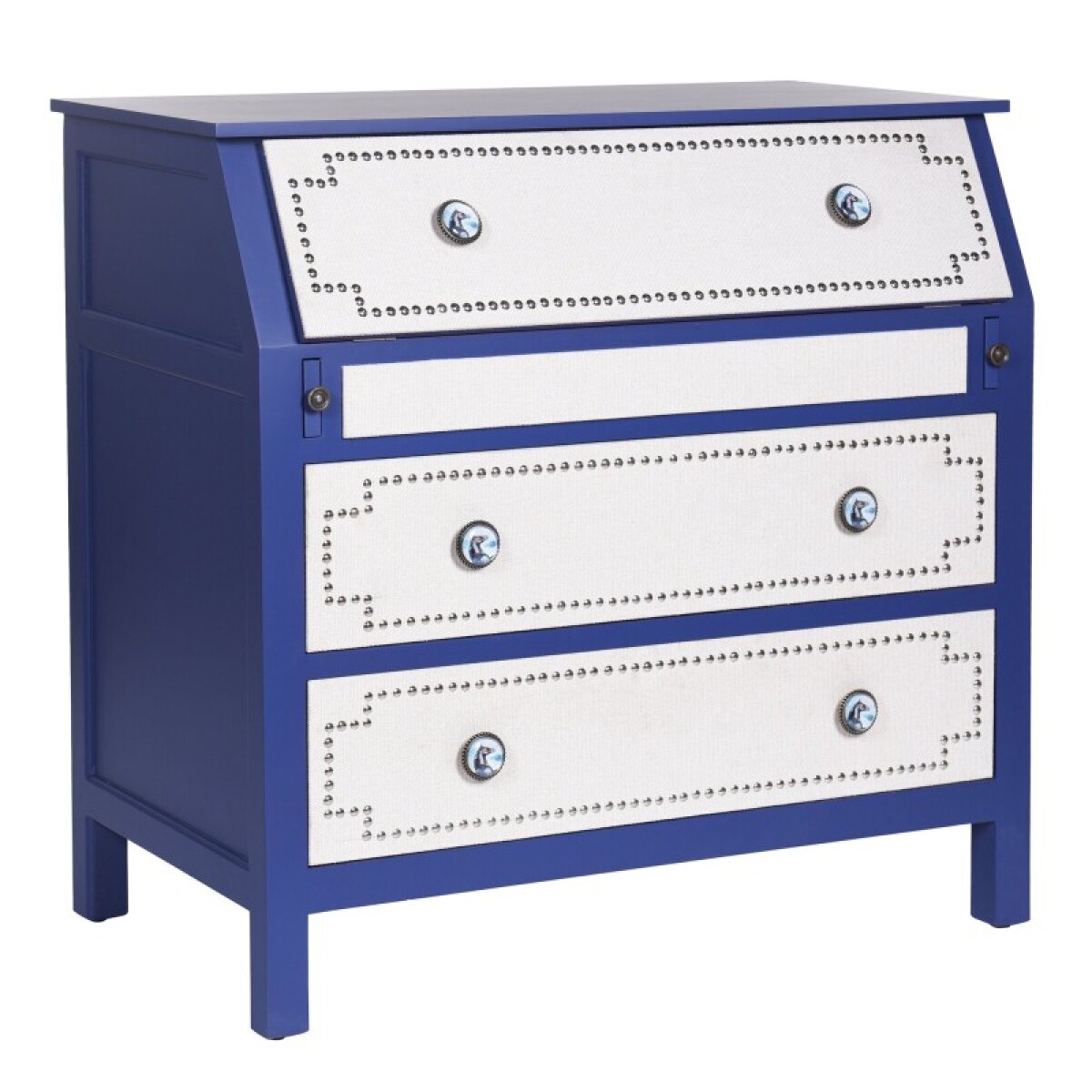 110a8367572c91125800389994ab2dc1 Dann Foley Lifestyle Blue And White 3 Drawer Wooden Dresser With Antique Knobs - Image 1