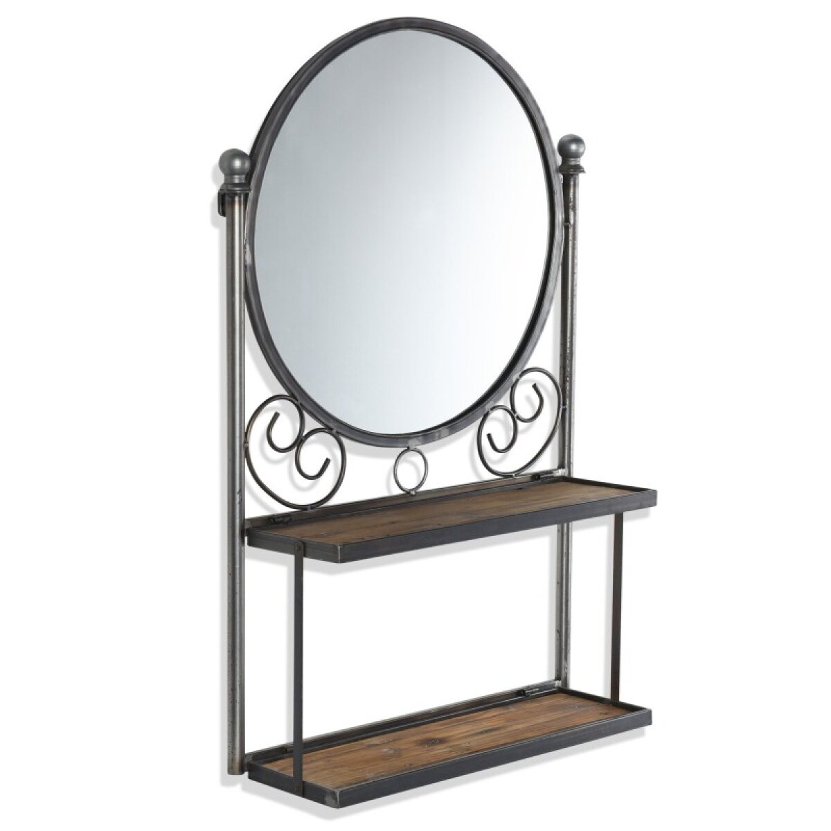 12b22ac57a849aac828a3c4adff3e00a Valentina Wall Unit Round Wall Mirror With Folding Shelves Made Of F - Image 1