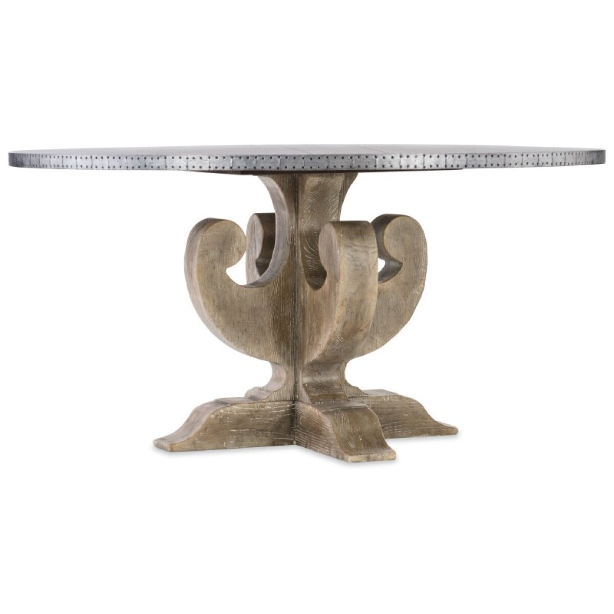 12e5bf18e934f304cc6eacac99eb0e01 Casual Dining Boheme Ascension 60in Zinc Round Dining Table - Image 1