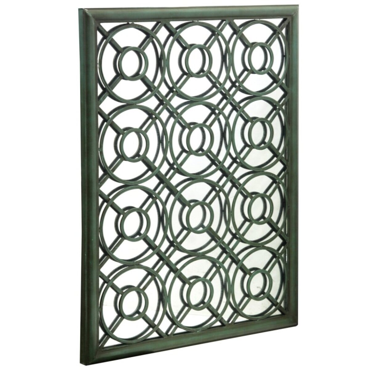 143e495eafe9a6bdf1940c2afe09d229 Large Wall Mirror In Metal Frame With Scroll Work Painted Finsih In Verdi Green - Image 1