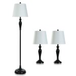 Oiled Bronze Set Two Table Lamps & One Floor Lamp With White Hardback Shades 100 Watts