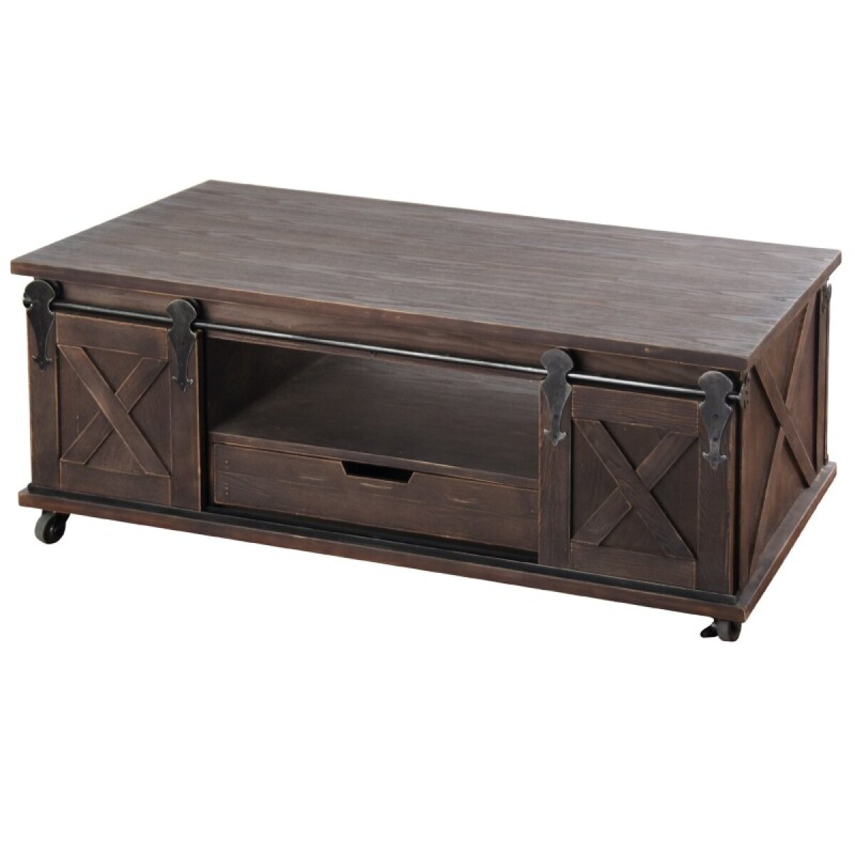 15f5816ccdea876257b975f5ca0b84d4 Dark Brown Barnwood Farmhouse Tv Console On Casters With Barn Door Hardware - Image 1