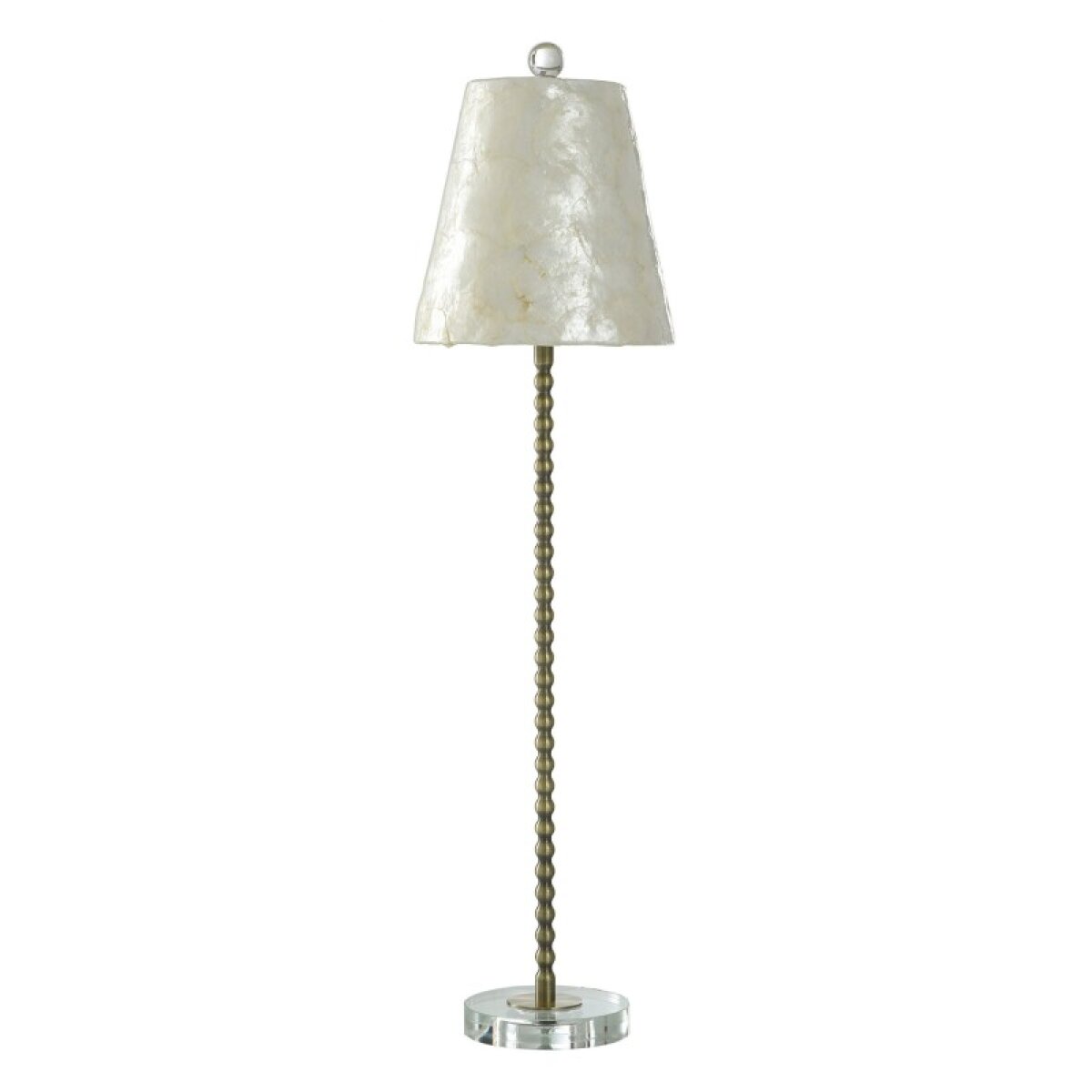 15fbea0035dbb303e63ec6b5358c7c16 Capiz Slim Buffet Lamp Steel And Crystal In Aged Brass Finish On Skinny Beeded Body - Image 1