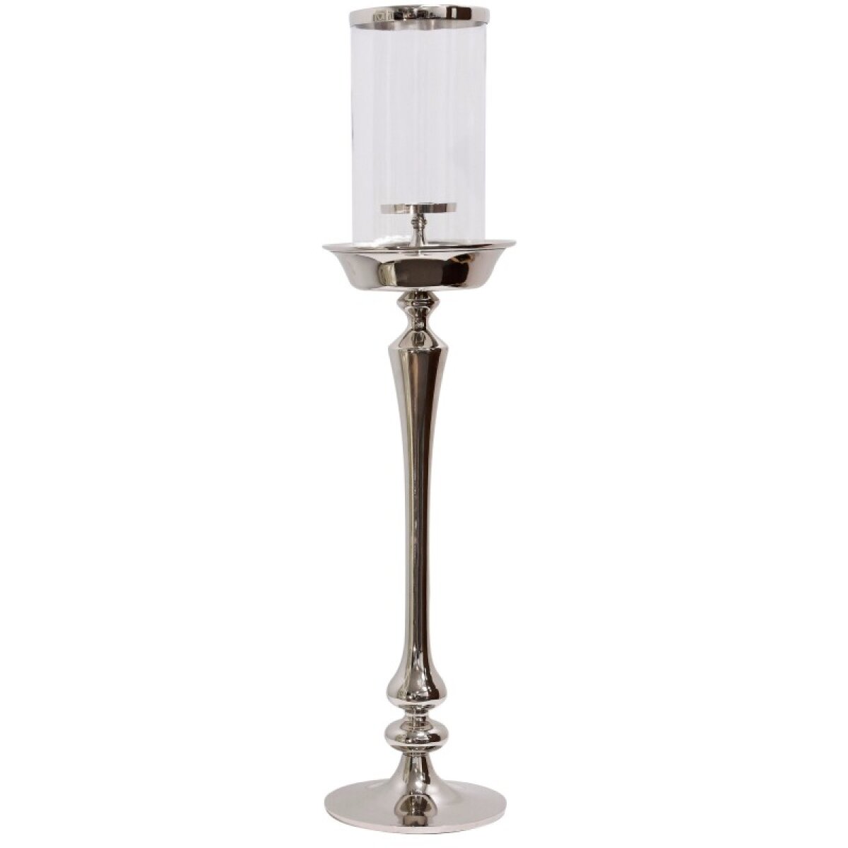 160fbae43fcad3446a7550b70c202595 Chrome Candle Pillar Medium Metal Candle Stick With Clear Glass Cylin - Image 1