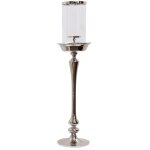 Chrome Candle Pillar Medium Metal Candle Stick With Clear Glass Cylin