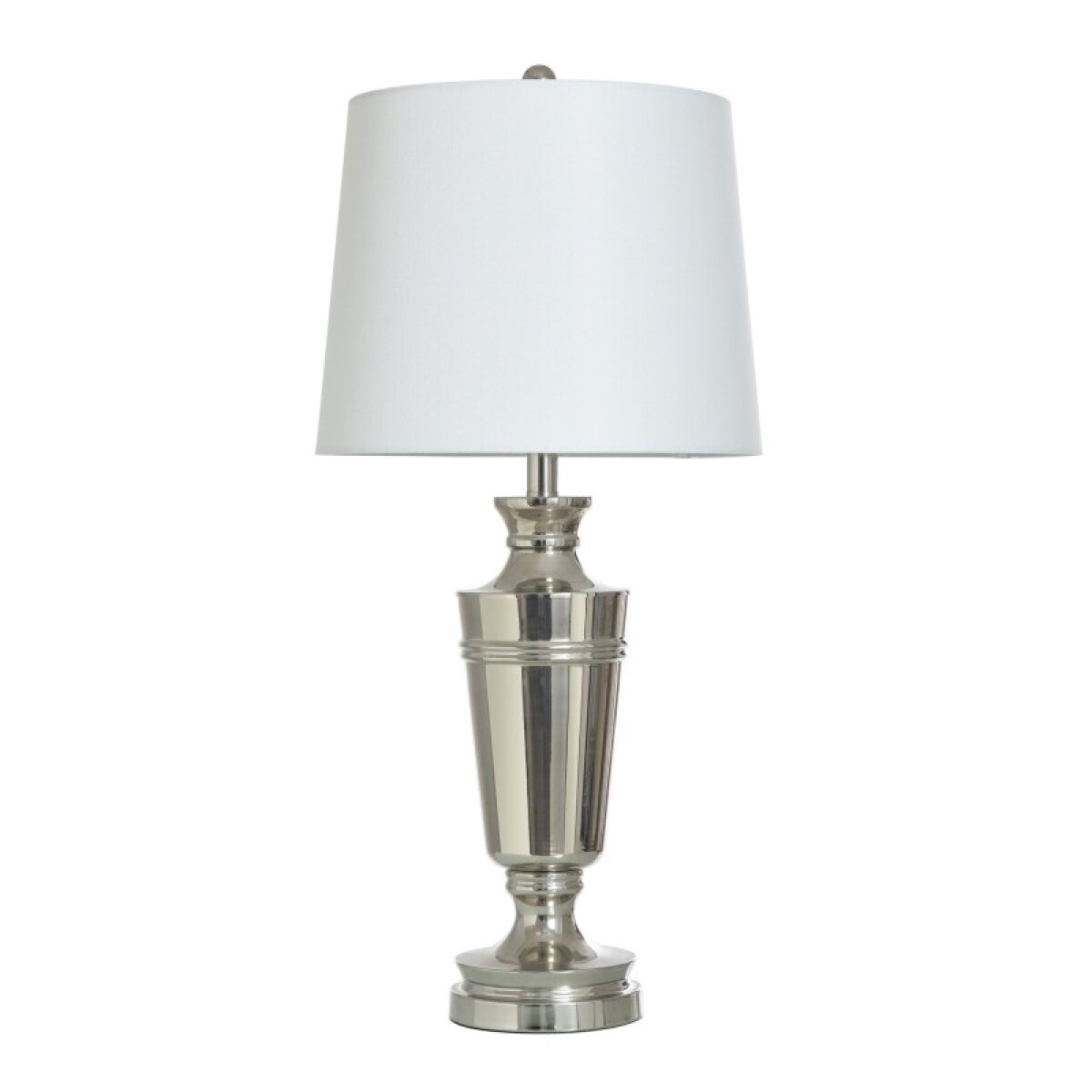 16e859483e961f9d95bb769dc38b197a Polished Nickel Steel Table Lamp With Urn Base And Linen Hardback Shade 150 Watts - Image 1