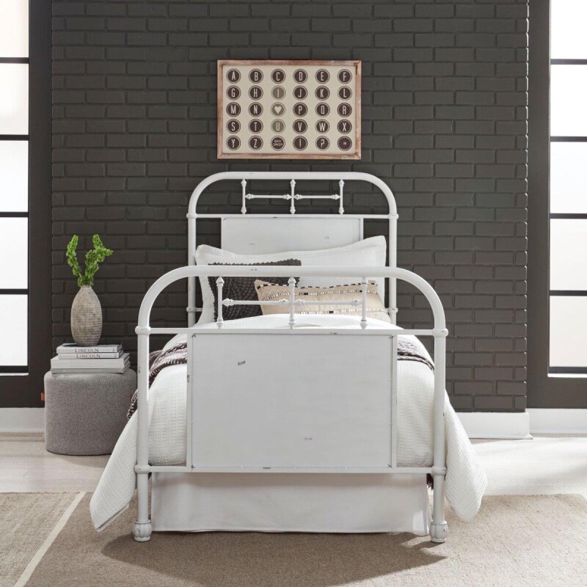 182cbc4d28f54f1b6a256dd16d1c9cde Vintage Series Twin Metal Bed - Antique White - Image 1