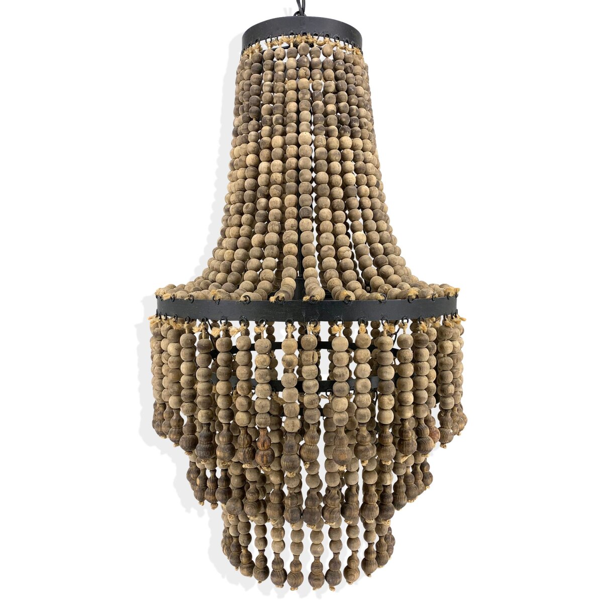 192ea143ff8be89e3d78d55a27742108 Banks Chandelier | Natural Wood Beads With Matte Black Metal - Image 1