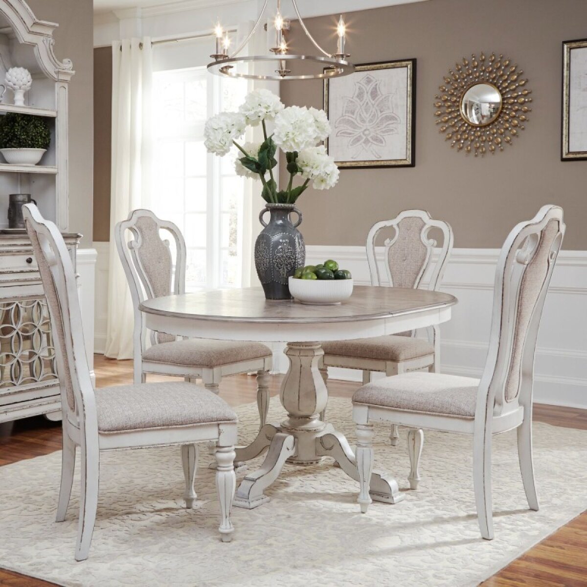 193c8efcce6cd6f67bc12ccb1da46161 Magnolia Manor Opt 5 Piece Pedestal Table Set - Image 1