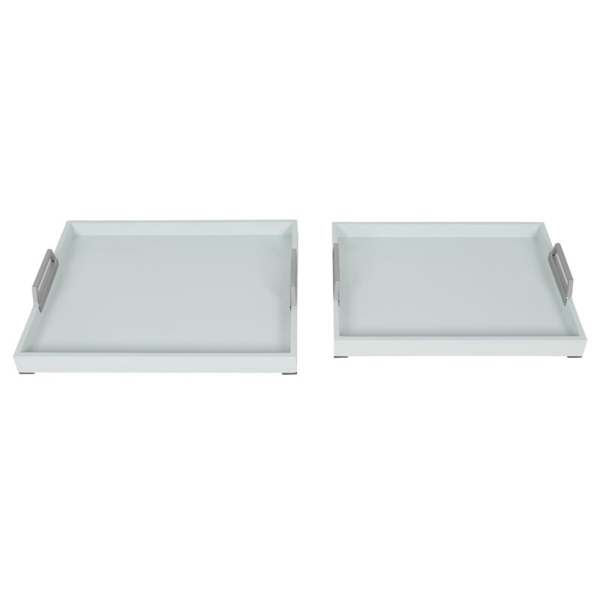 19854eaf426d89d4bc07a4788b0a1aa7 Norman Wyatt Home Spa Blue & Brushed Silver Set Of 2 Wooden Trays - Image 1