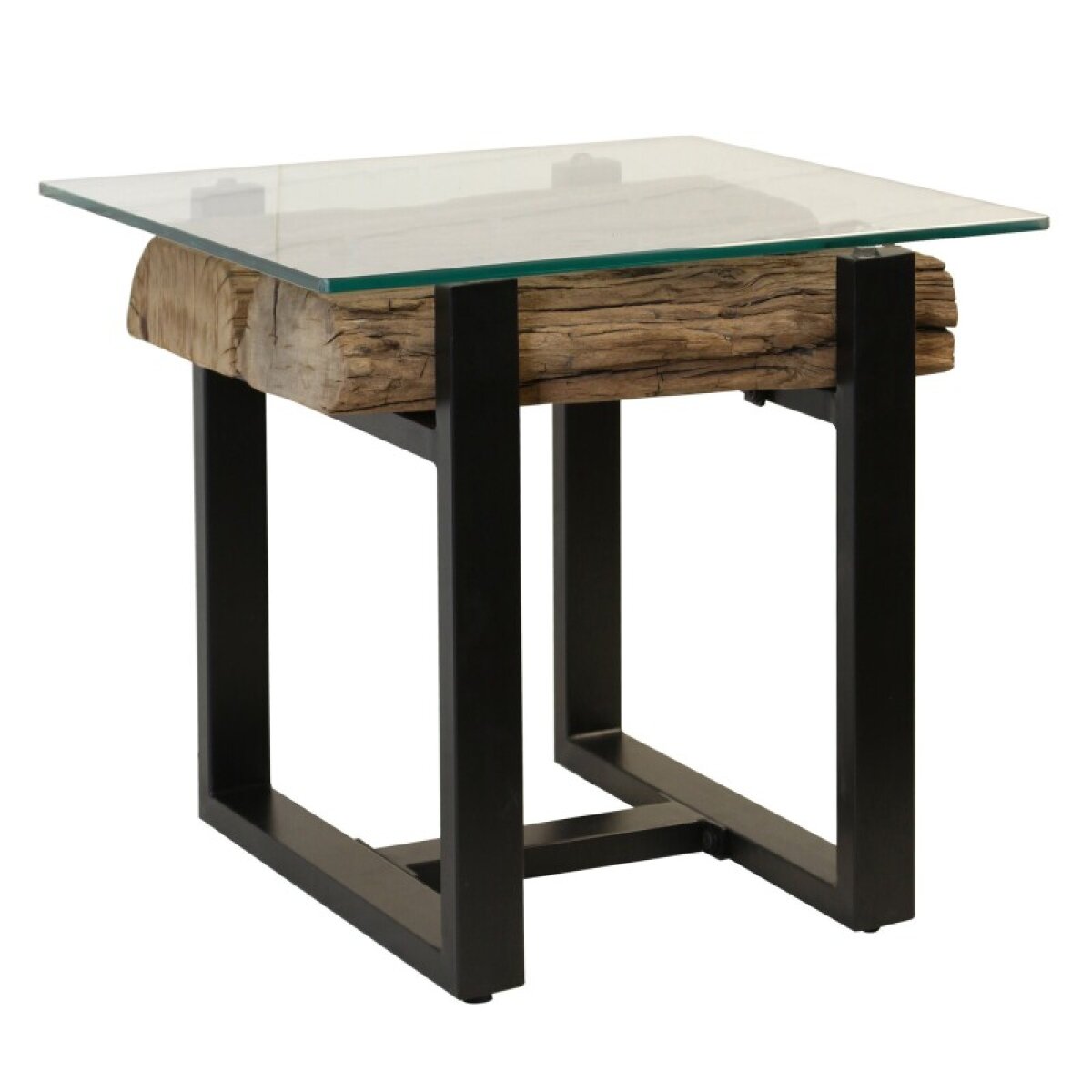 19b0b1e26744c267836fbaca4d2f39ab Driftwood Side Table Metal Base With Glass Top - Image 1