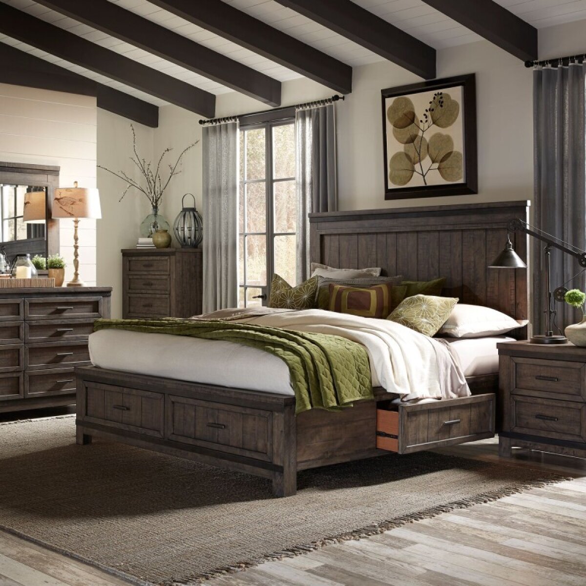 19ec78ecdfb65acaa2667362e7b447a7 Thornwood Hills King Two Sided Storage Bed, Dresser & Mirror, Chest, Night Stand - Image 1