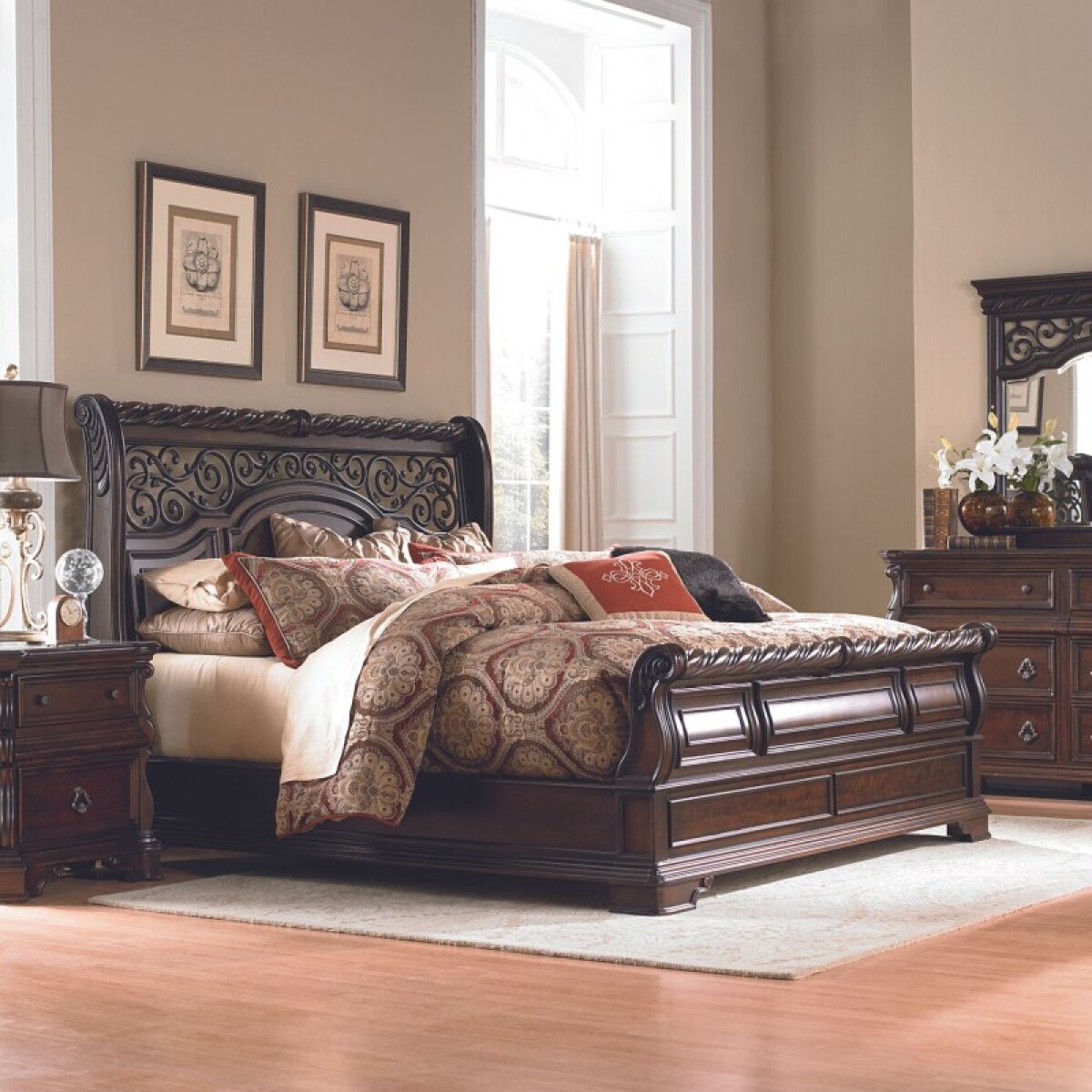1b2193758cf394fb56bc62c89d81cb2e Arbor Place King Sleigh Bed, Dresser & Mirror, Chest, Night Stand - Image 1