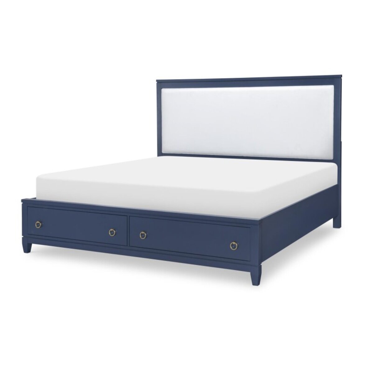 1cb8d6850c558384f8ea7522b4925b4e Complete Upholstered Bed W Storage King 6/6 Blue Finish - Image 1