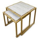 Marble Tables Nested Set Of Two Accent Tables Satin Brass Metal Frame - Image 4