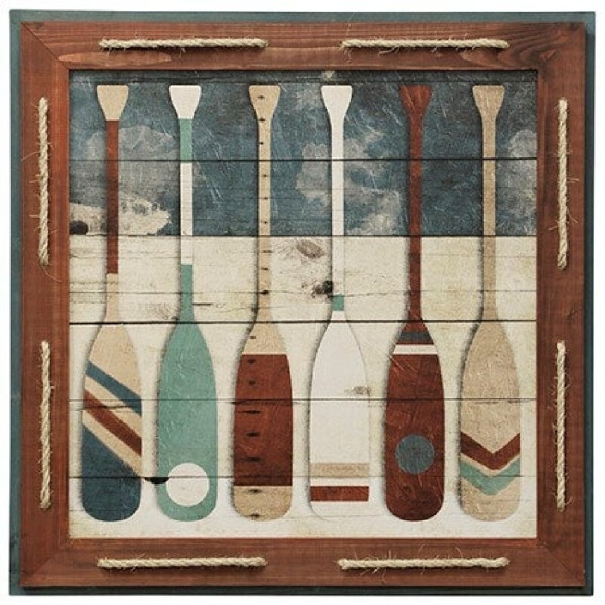 1ce4158849b8cceae7151e1cff1fe5d3 Multi Oars Natural Stained Wood 2 Step Frame With Tie Rope Accents Textured Print - Image 1