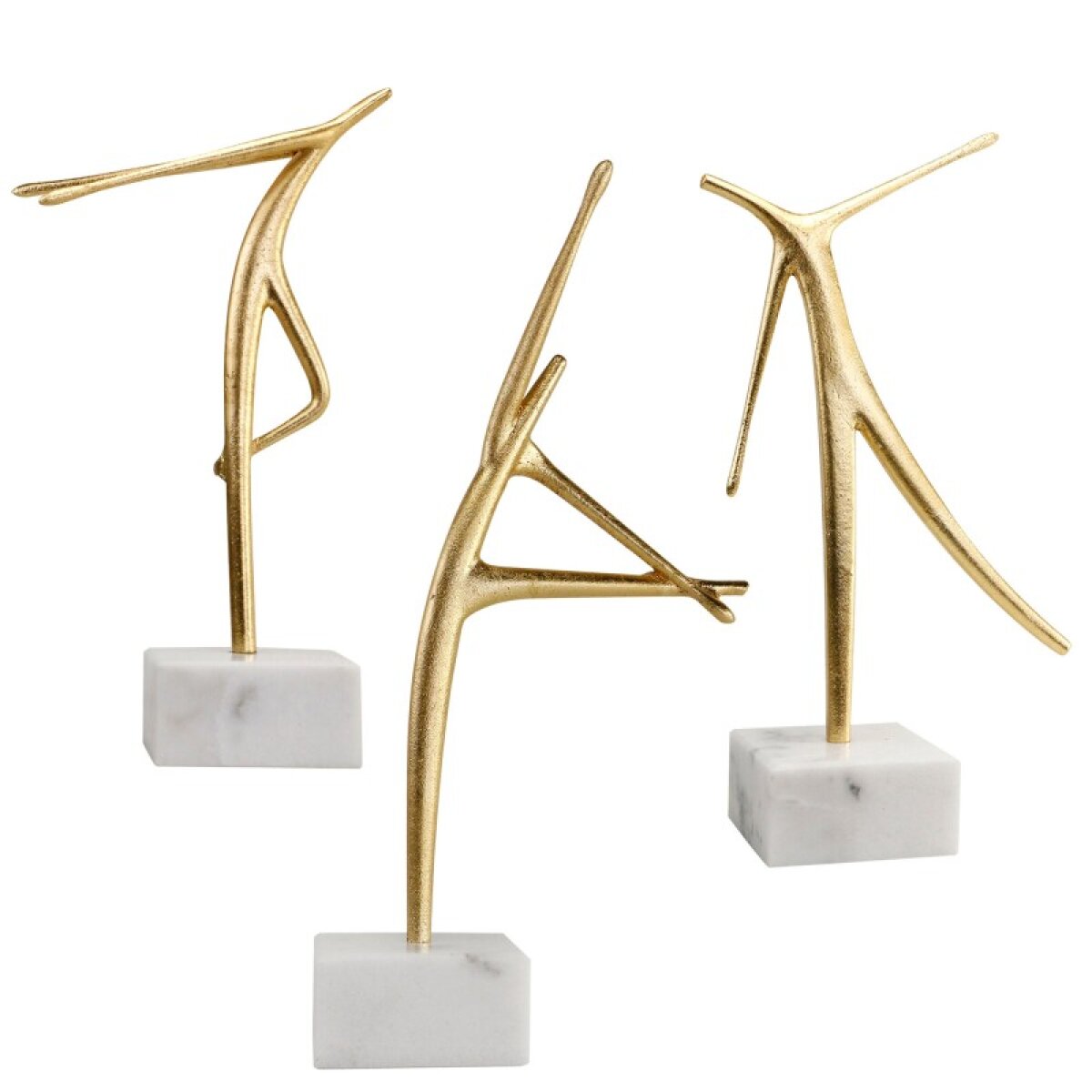 1cef4ea7563d55d087efd76cb7e10640 Norman Wyatt Home Gold Leaf & White Marble Set Of 3 Metal Gold Leaf & Marble - Image 1