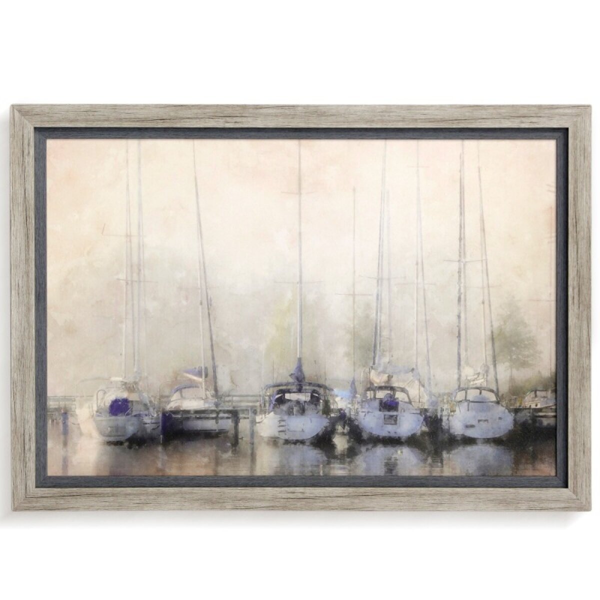 211907af566d315709ebd35acb8e3853 Sailboats In Fog Textured Framed Print - Image 1