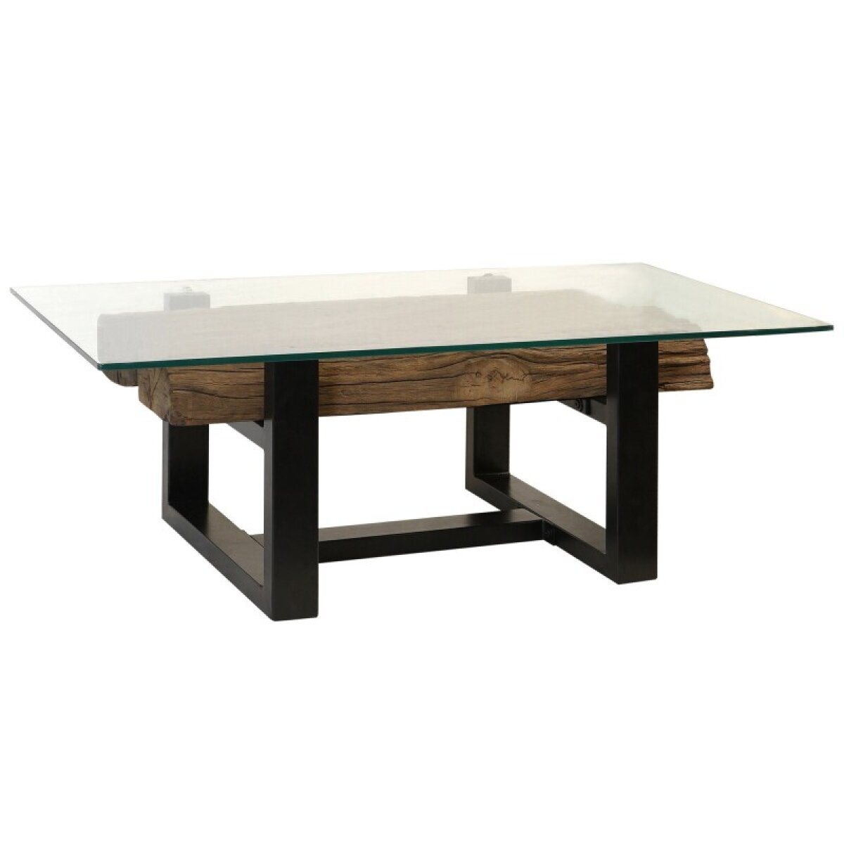 21f49dbc9ae326c86131e33a1f401c80 Driftwood Coffee Table Metal Base With Glass Top - Image 1