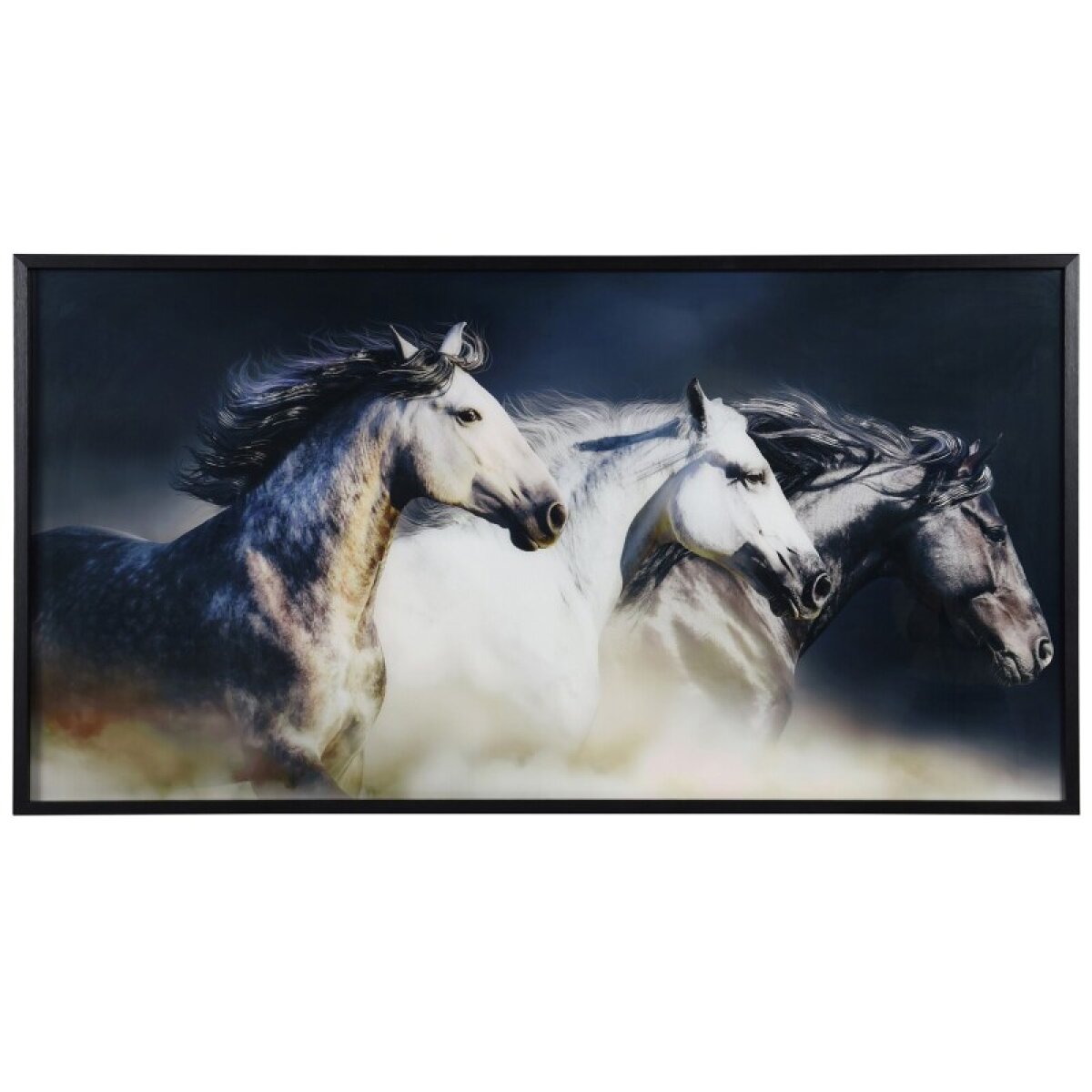 21fe240ce690e9fa33c87a6cd985cf0a Horses Portrait Reverse Printed On Glass With Silver Foil Accents And Black Frame - Image 1