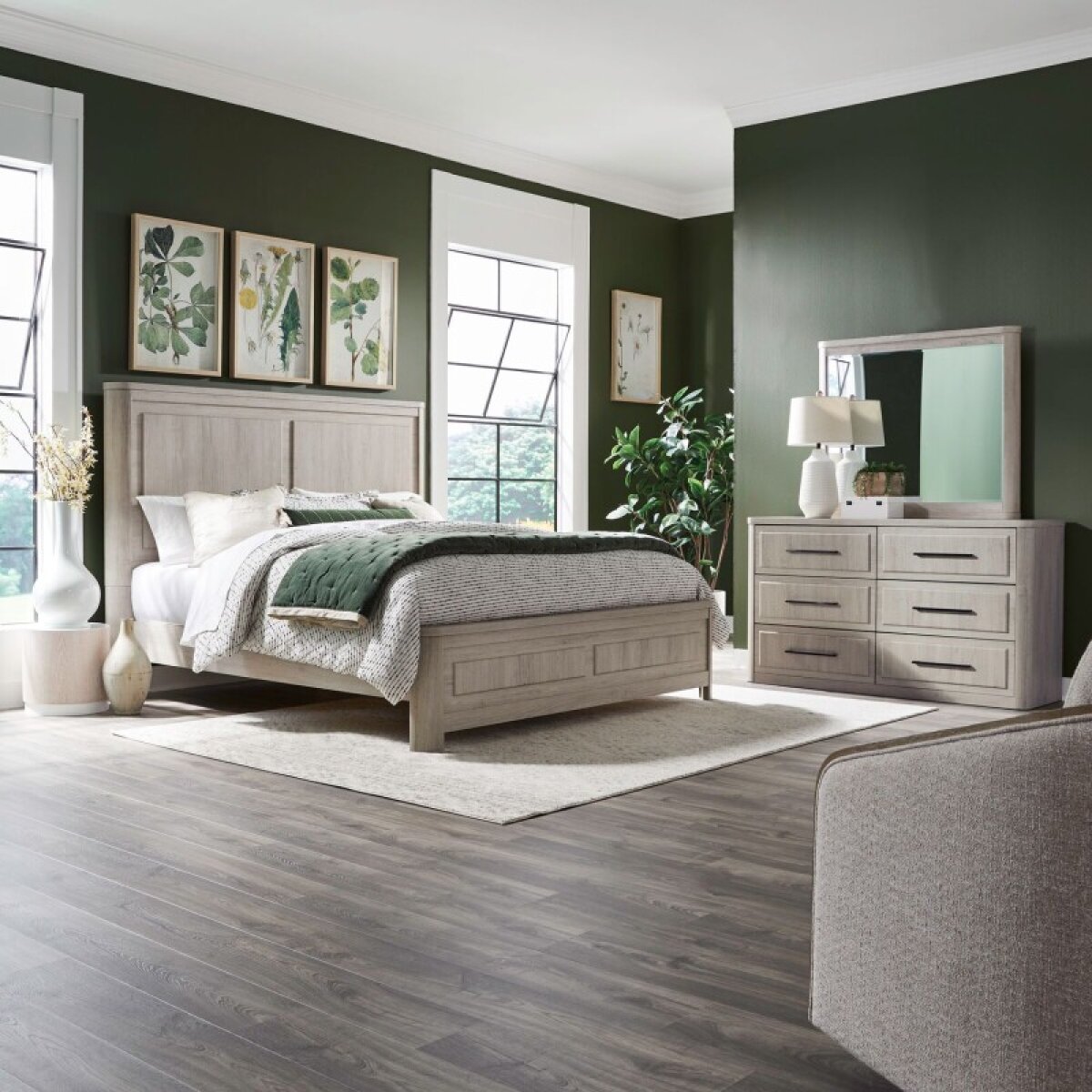 22d31df90f7df7ac526abd4697f1211b Modern Play Queen Panel Bed, Dresser & Mirror - Image 1