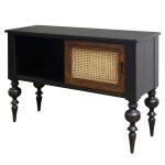 Industrial Cane Console Double Slide Doors With Mahogany And Woven Cane Finish - Image 3